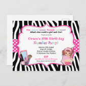 スランバーバースデーパーティゼブラプリントガール招待状 ポストカード (正面/裏面)