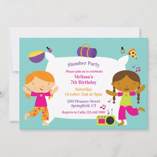 スランバーバースデーパーティーフラット招待状 招待状 (正面)