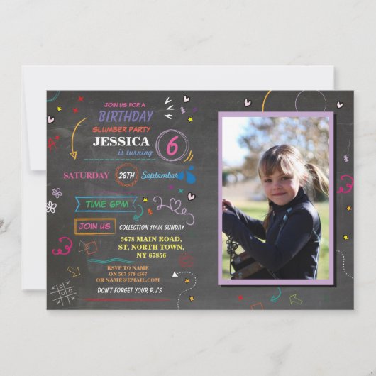スランバーバーバースデーパーティースケッチ写真で眠る 招待状 (正面)