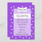 スランバーパーティの招待状キュートパープルベッド 招待状 (正面/裏面)