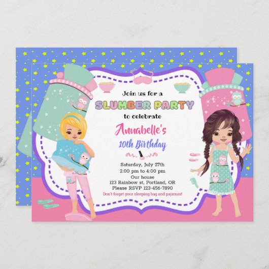 スランバーパーティの招待状スリーポバー誕生日招待状 招待状 (正面/裏面)