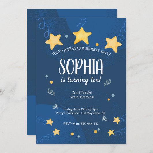 スランバーパーティの招待状スリーポバー誕生日 招待状 (正面/裏面)