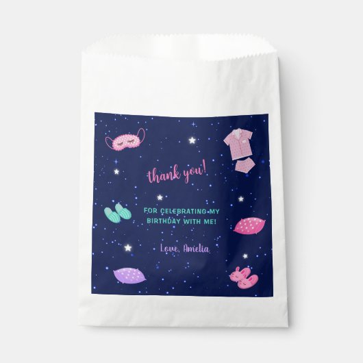 スランバーパーティーガールピンクパープル誕生日サンキュー フェイバーバッグ (正面)