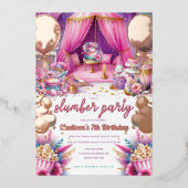 スランバーパーティーガール誕生日バラ金ゴールド 箔招待状 (正面)