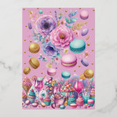 スランバーパーティーガール誕生日バラ金ゴールド 箔招待状 (裏面)