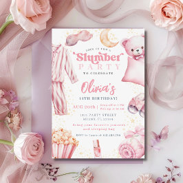 スランバーパーティースリーポバーガールスパピンク誕生日 招待状