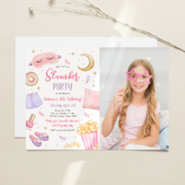 スランバーパーティースリーポバーガールスパピンク誕生日Inv 招待状