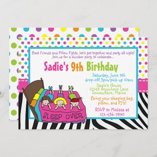 スランバーパーティースリーポバーバースデーパーティ招待状 招待状 (正面/裏面)