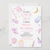 スランバーパーティースリーポバーピンクトゥイーンガール誕生日 招待状 (正面)