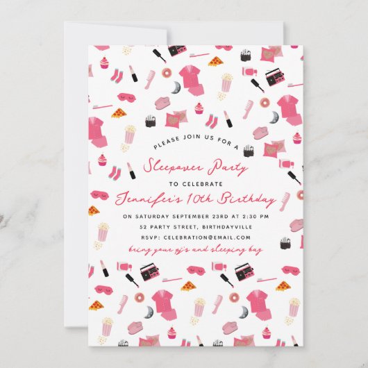 スランバーパーティースリーポバー子供の誕生日パーティー 招待状 (正面)