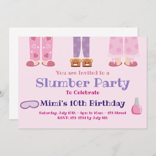 スランバーパーティーバースデーパーティー,スリーポバー 招待状 (正面/裏面)