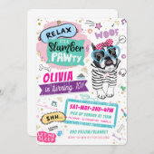 スランバーパーティーパグ誕生日招待状子犬 (正面/裏面)