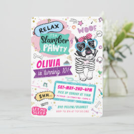 スランバーパーティーパグ誕生日招待状子犬