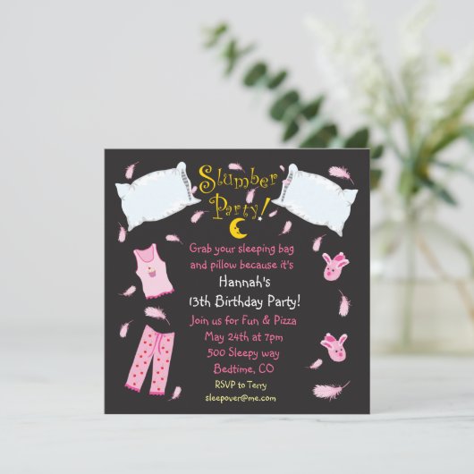 スランバーパーティーピローファイト誕生日招待状 招待状 (スタンド正面)