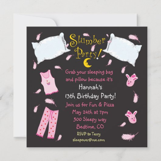 スランバーパーティーピローファイト誕生日招待状 招待状 (正面)