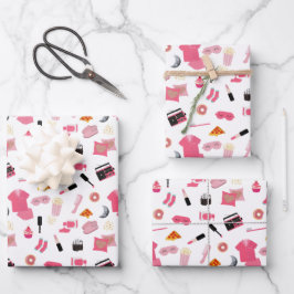 スランバーパーティーピンクガールキッズパターン ラッピングペーパーシート