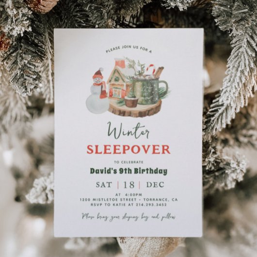 スランバーパーティー冬眠りバースデーパーティー 招待状
