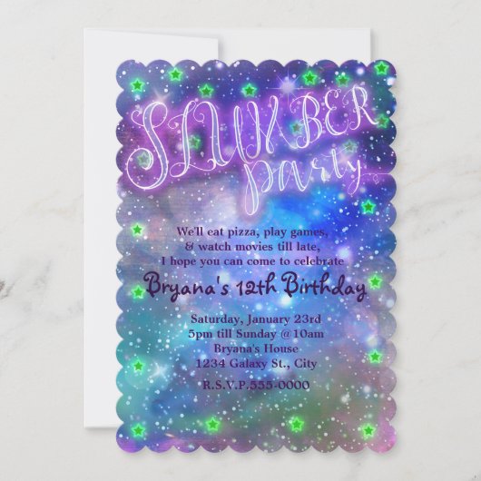 スランバーパーティー宇宙銀河系誕生日招待状 招待状 (正面)
