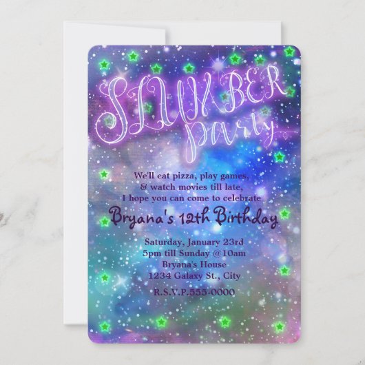 スランバーパーティー宇宙銀河系誕生日招待状 招待状 (正面)