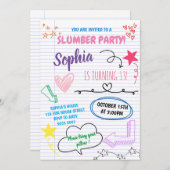 スランバーパーティー誕生日ガールズトゥイーンキッ10代のズ 招待状 (正面/裏面)