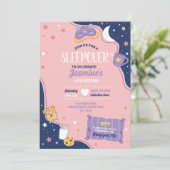 スランバーパーティー誕生日スリーポバーカワイガールズピンク 招待状 (スタンド正面)
