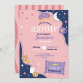 スランバーパーティー誕生日スリーポバーカワイガールズピンク 招待状 (正面/裏面)