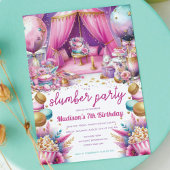 スランバーパーティー誕生日パステルピンクパープル金ゴールド 招待状