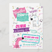 スランバーパーティー誕生日招待状- Doggy Puppy (正面/裏面)