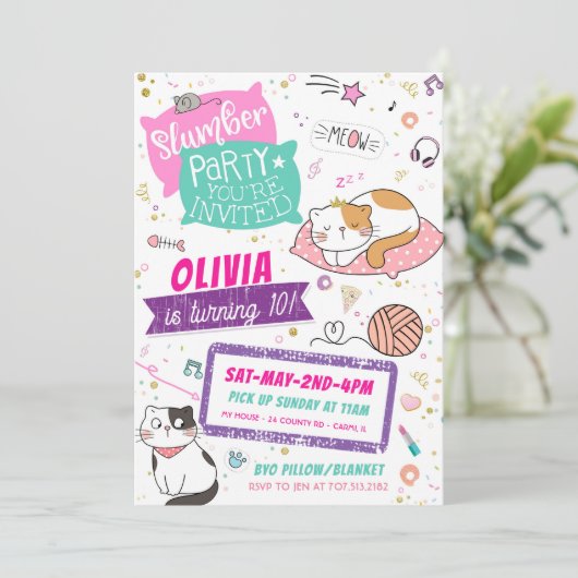 スランバーパーティー誕生日招待状- Kitty Cat (スタンド正面)
