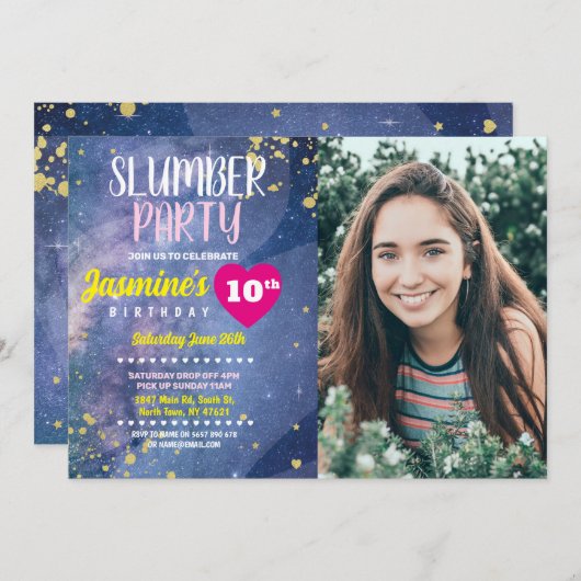 スランバーパーティー誕生日絞り染めおもしろい写真 招待状 (正面/裏面)