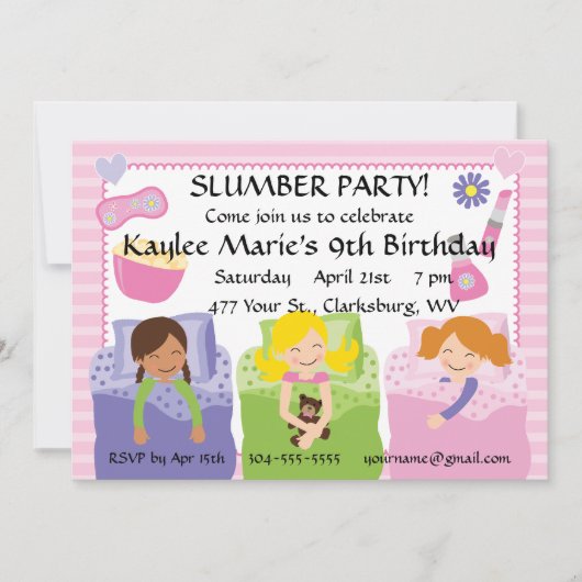 スランバーパーティー誕生日 招待状 (正面)