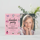 スランバーメイクアップスパパーティーピンクガールフォト誕生日 招待状 (スタンド正面)
