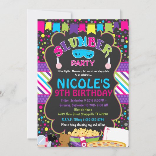 スランバー·スリーポーバー·バースデー·パーティーの招待 招待状 (正面)