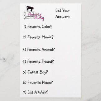スランバー・パーティーのおもしろいのリスト2 便箋