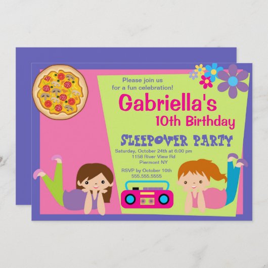 スランバー・パーティーのおもしろいの誕生日の招待状 招待状 (正面/裏面)