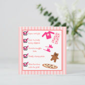 スランバー・パーティーのパジャマのスリッパのチェックリスト 招待状 (スタンド正面)