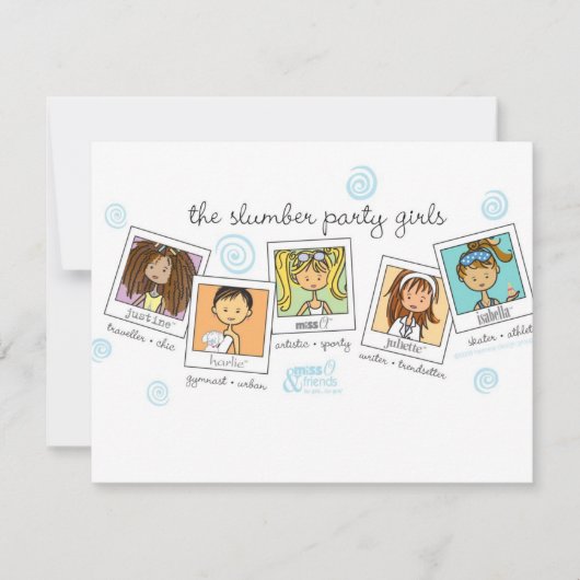 スランバー・パーティーの女の子 招待状 (正面)