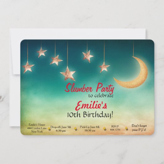 スランバー・パーティーの誕生日の招待状 招待状 (正面)