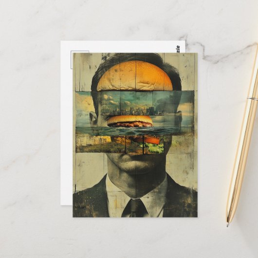 スリアルチーズバーガーパーソンシティウォーター抽象芸術 ポストカード (正面/裏面インサイチュ)