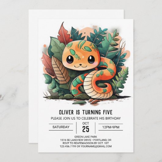 スリザリングPython野生生物誕生日招待状 招待状 (正面/裏面)