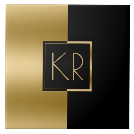 スリックジオメトリック金ゴールド&ブラックモダンデザイン タイル (正面)