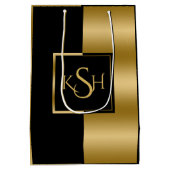 スリック金ゴールドとブラック幾何モダンデザイン ミディアムペーパーバッグ (裏面)