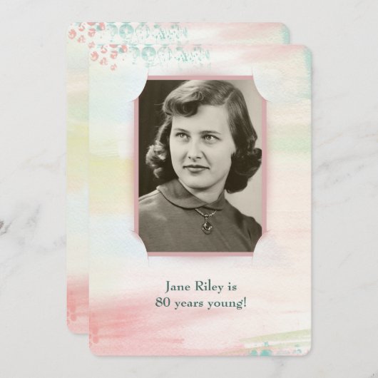 スリットコーナーフレーム付き水彩誕生日パーティー 招待状 (正面/裏面)