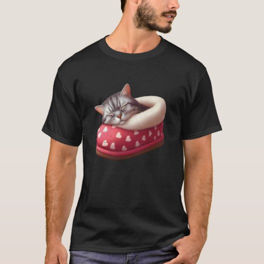 スリッパで眠る猫 Tシャツ (正面)