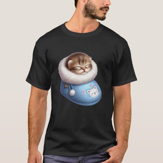 スリッパにいる寝猫 Tシャツ (正面)