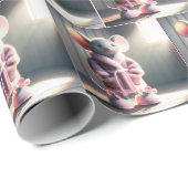 スリッパ付きピンクのローブを着たネズミ ラッピングペーパー (ロールコーナー)