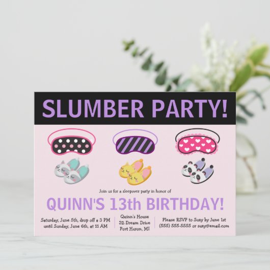 スリッパ&アイマスクスランバーパーティー誕生日パーティー 招待状 (スタンド正面)
