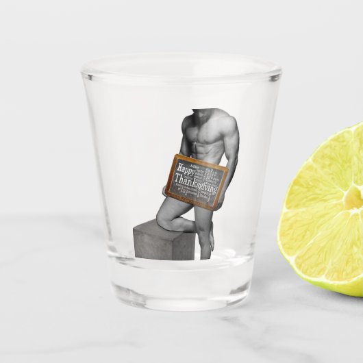 スリッピージョーの感謝祭の伝統　筋肉質な男性 ショットグラス (正面)