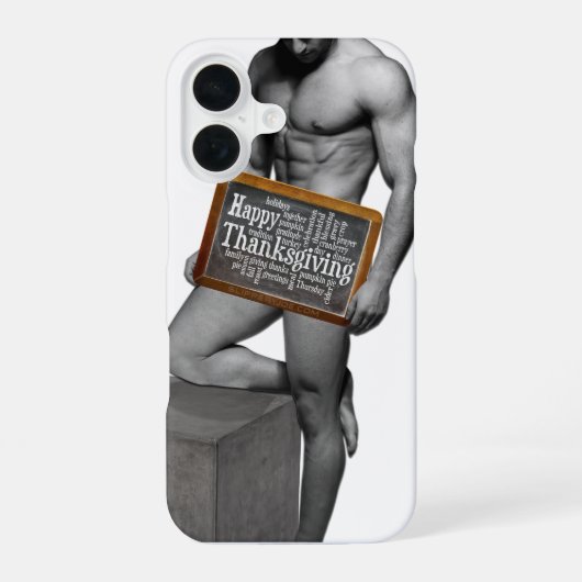 スリッピージョーの感謝祭の伝統 筋肉質な男性 iPhone 16ケース (裏面)