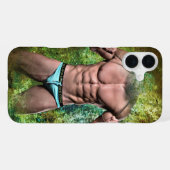 スリッピージョーの非常に筋肉質な大人男性の上半身裸の iPhoneケース (裏面横)